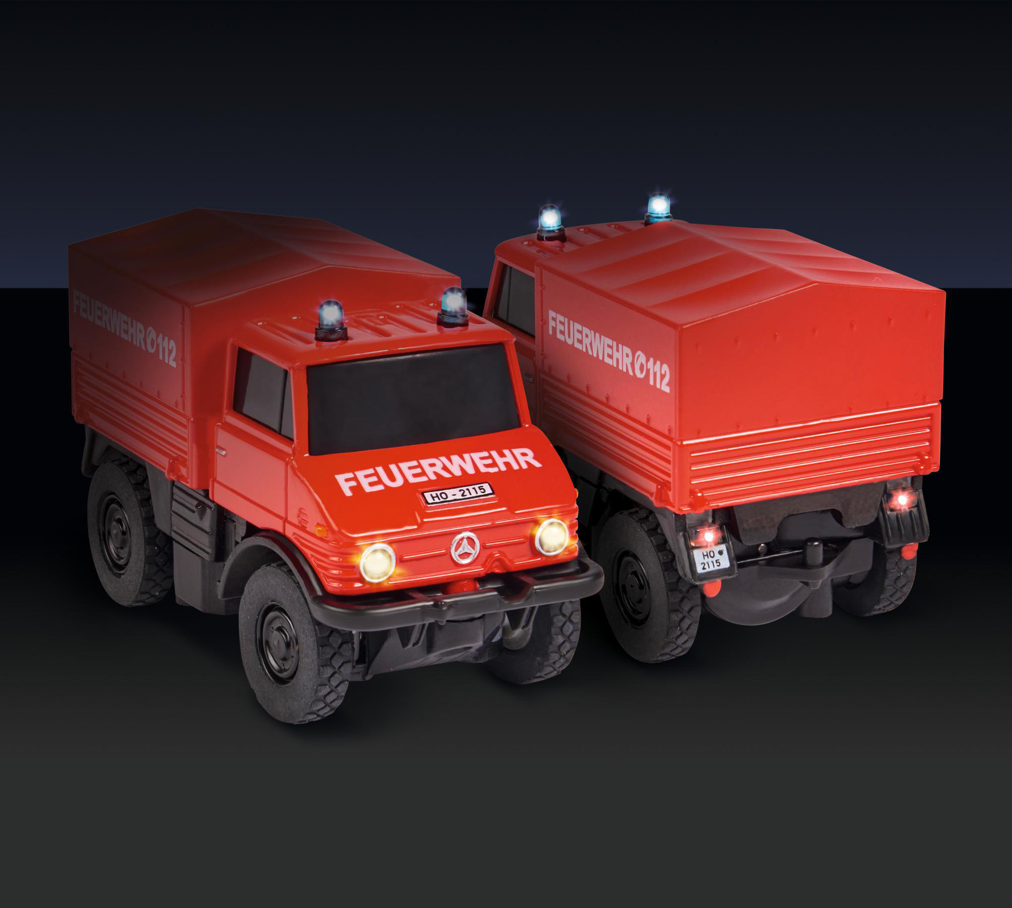 2.4G CARSON 1:87 Rot Miniaturfahrzeug, ferngesteuertes Unimog U406 Feuerwehr 100% MB