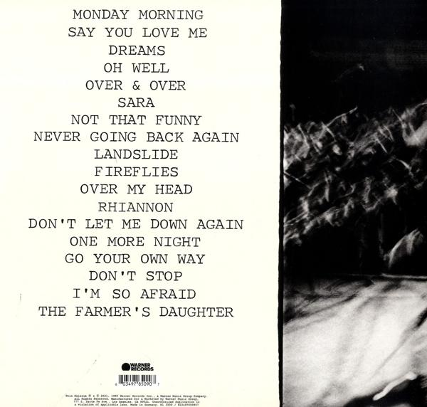 Albumcover mit Titelliste. Text auf weißem Hintergrund. Schwarzweiß-Bild rechts.