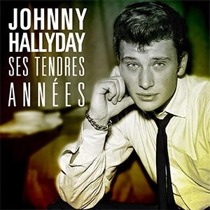 Pochette d'album de Johnny Hallyday. Photo en noir et blanc d'un homme en chemise et cravate, pensif.