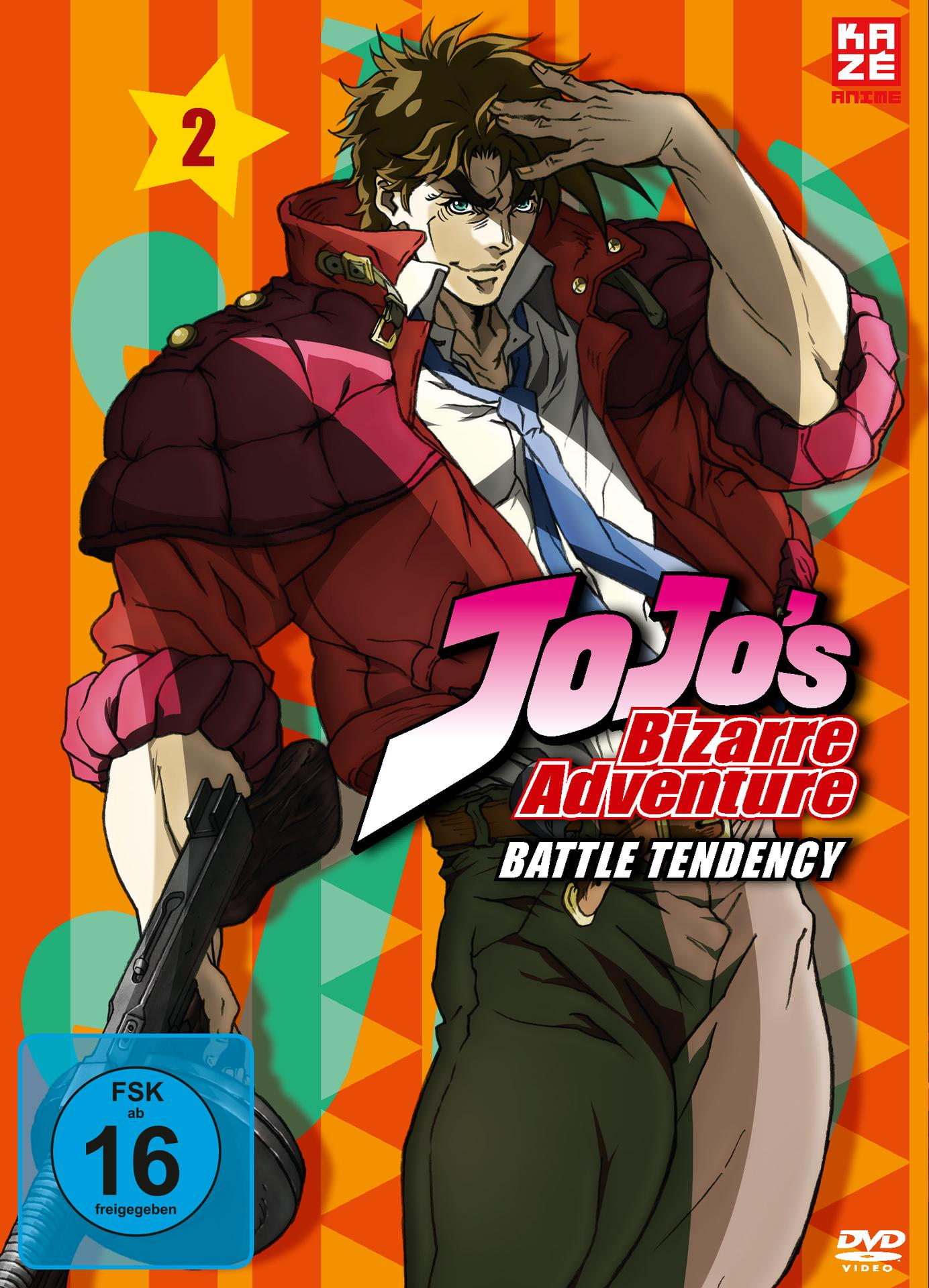 DVD-Cover für JoJo's Bizarre Adventure: Battle Tendency, Anime-Charakter.