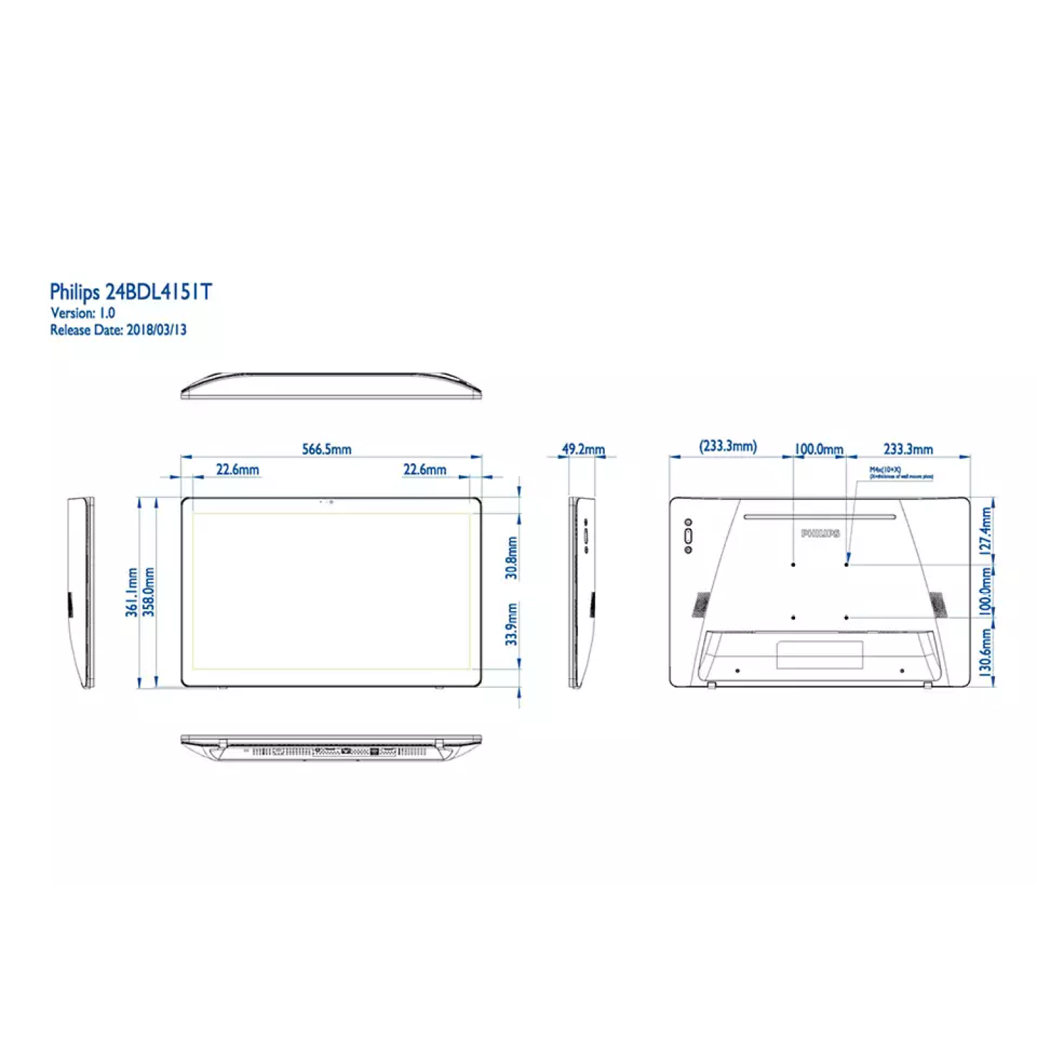 Pantalla profesional - Philips Signage Solutions 24BDL4151T/00, 23.6", 16 GB, 4 GB RAM, Wi-Fi, Android, Negro