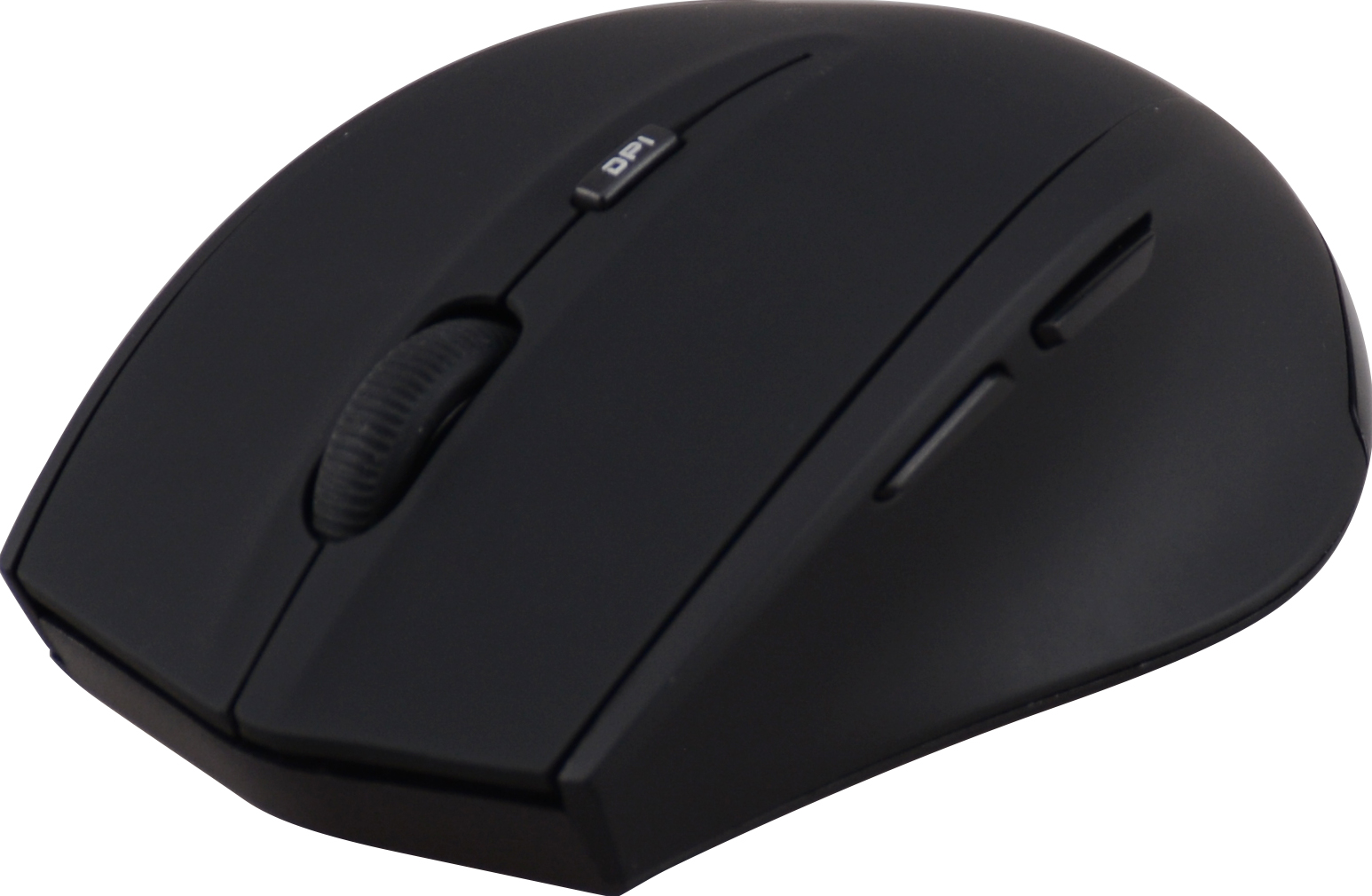 Souris d'ordinateur noire avec molette, deux boutons et DPI.