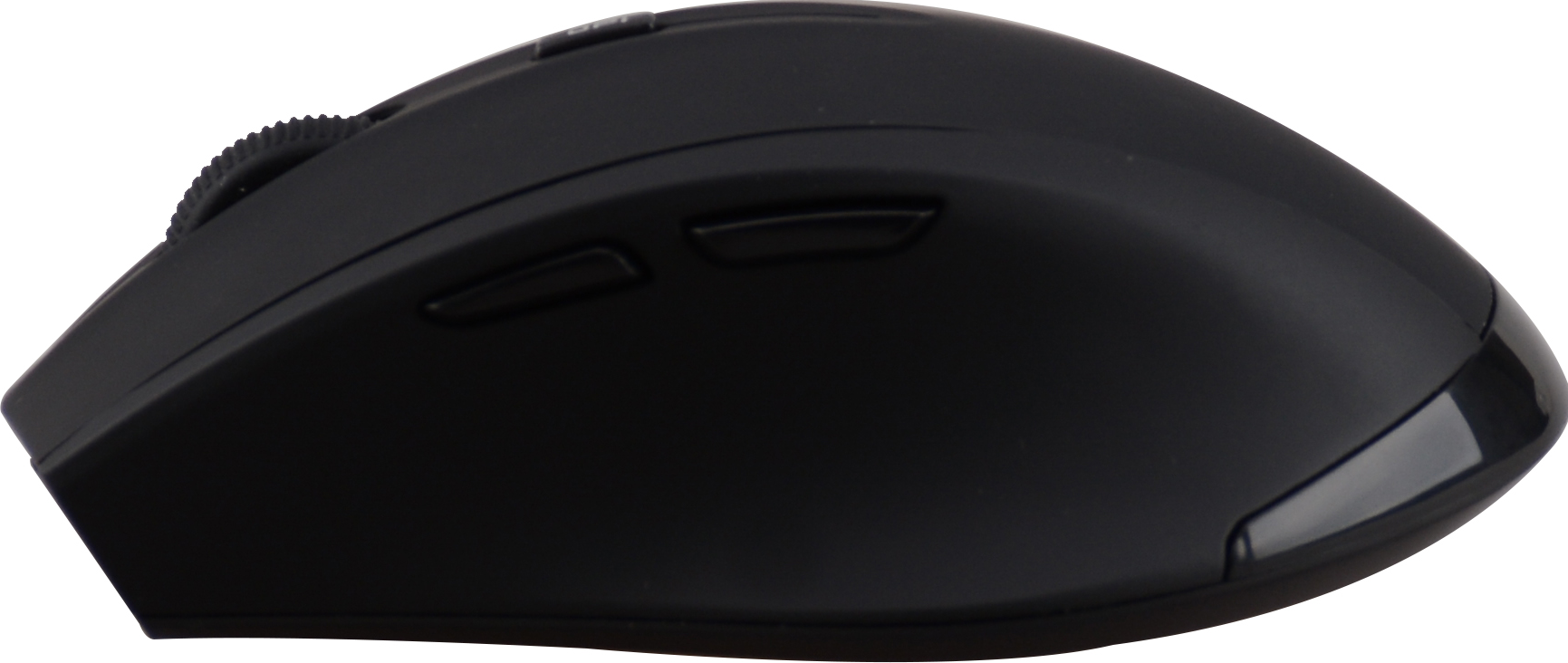Une souris d'ordinateur noire vue de côté.