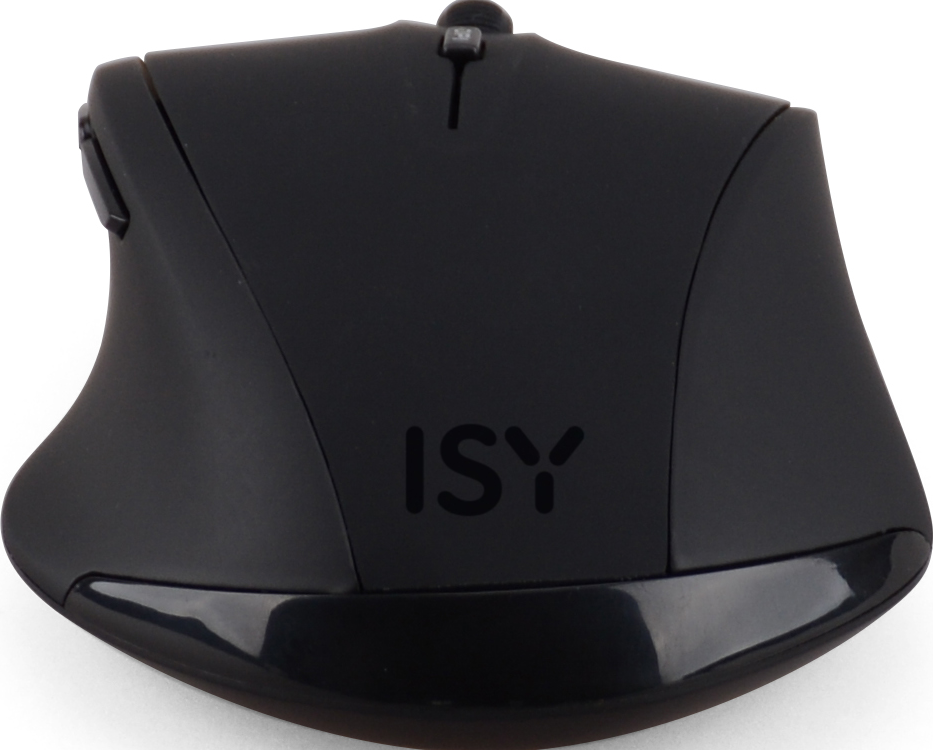 Souris ergonomique noire avec logo ISY.