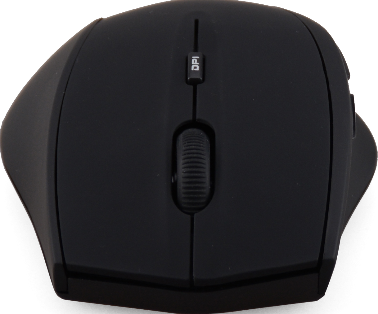 Souris sans fil noire avec une molette et un bouton DPI.
