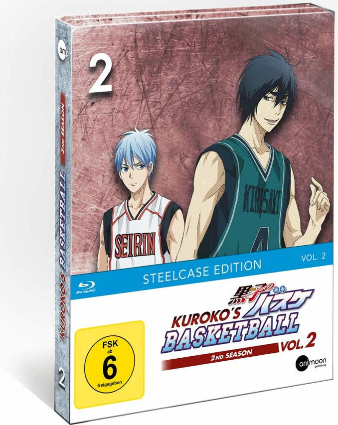 DVD-Hülle von Kurokos Basketball, Staffel 2, mit zwei Anime-Charakteren.