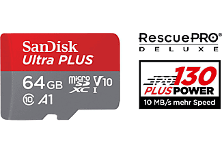 SANDISK Ultra PLUS, Micro-SDXC Speicherkarte, 64 GB, 130 MB/s