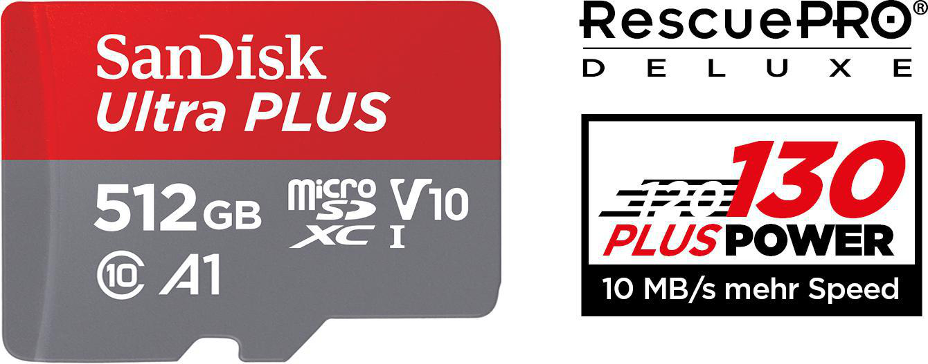 SANDISK Ultra PLUS, Micro-SDXC Speicherkarte, 512 GB, 130 MB/s
