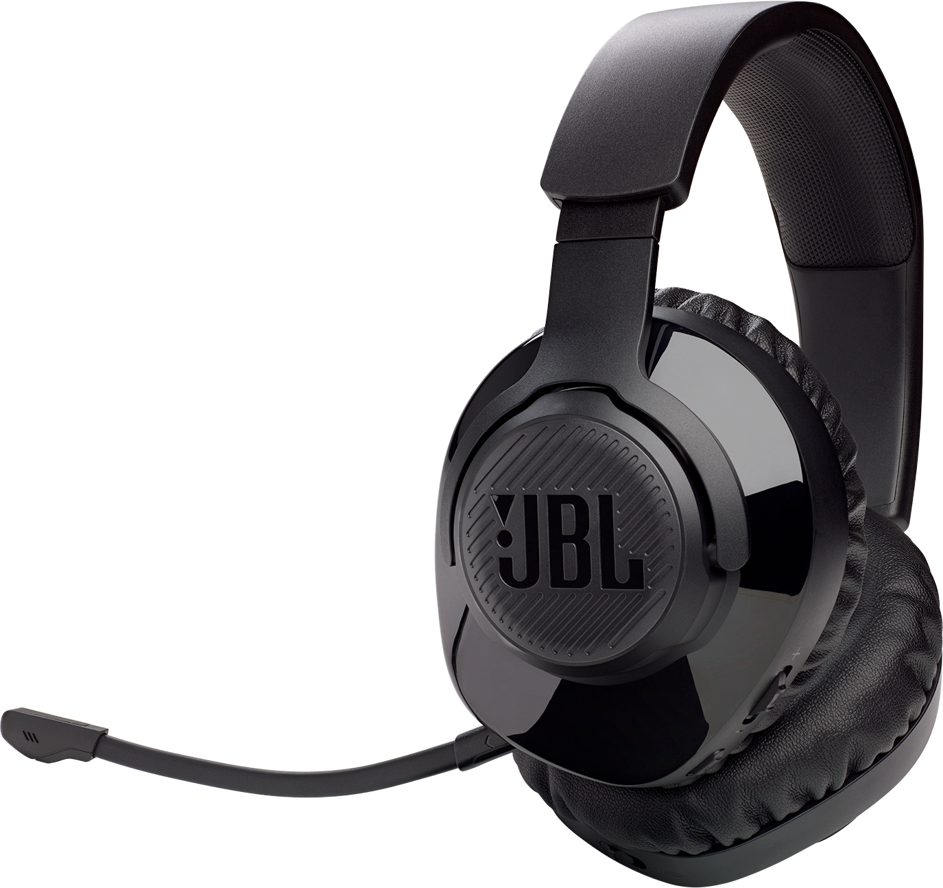 Schwarze JBL-Kopfhörer mit Mikrofon. Das Markenlogo ist auf dem Ohrmuschel sichtbar.