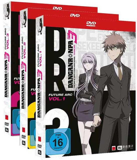 DVD-Box-Set mit drei Bänden des Anime Danganronpa 3, mit Charakterkunst.