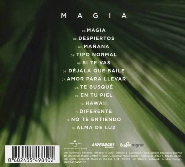 CD borító zöld háttérrel és spanyol nyelvű szöveggel. A számlista és az album információi láthatók.