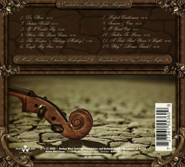 Ein CD-Cover mit Text und einer Geige auf einer rissigen Oberfläche.