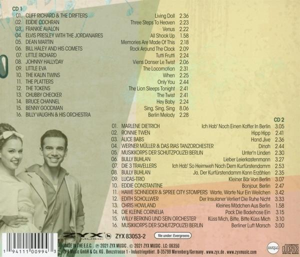 CD-Cover im Vintage-Stil mit Künstlernamen und Songtiteln auf farbenfrohem Hintergrund.