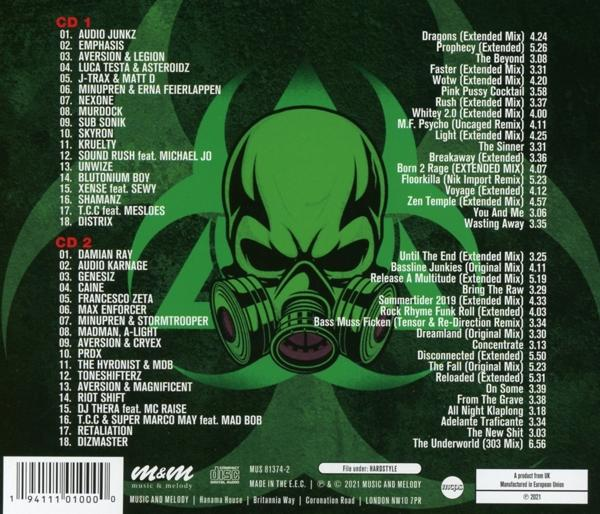 CD-Cover mit Text und einer Gasmasken-Grafik. Der Hintergrund hat ein grün-schwarzes Farbschema.