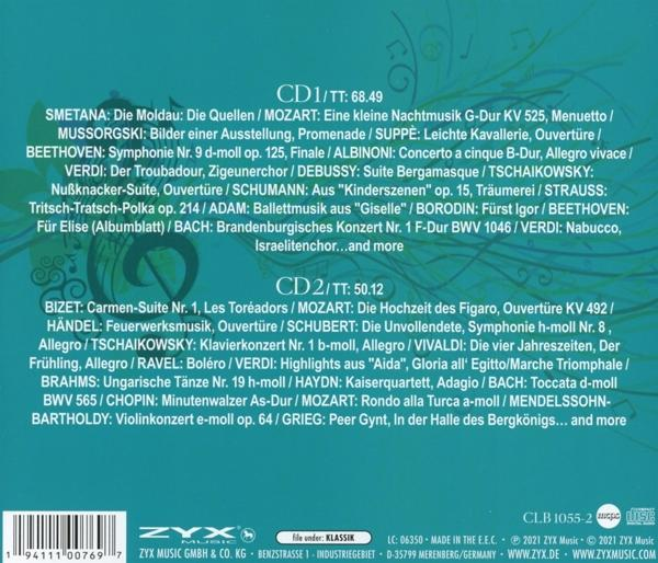 Die Hülle einer CD mit Text, der klassische Musiktitel und Künstlerinformationen auflistet.
