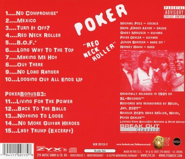 Albumcover mit rotem Hintergrund und weißem Text, der Songs und Künstlernamen auflistet.