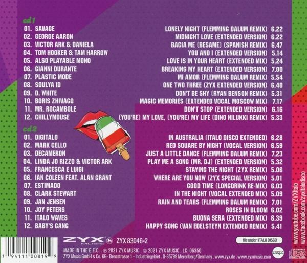 CD-Cover mit Eis und Mund auf lila und pinkfarbenem Hintergrund mit Songtiteln.