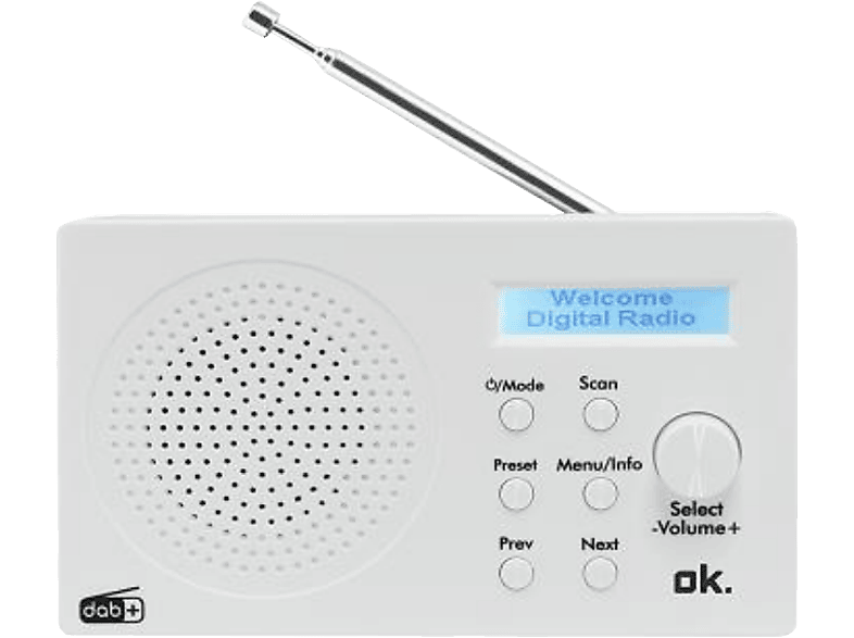 Ok Draagbare Radio Bluetooth Dab+ Wit (ord 101 Bt-wt-1)