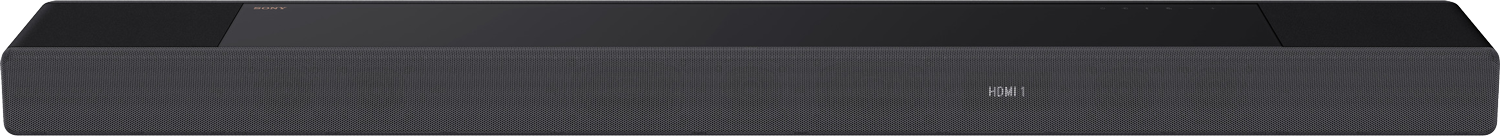 Zwarte Sony soundbar met een donkergrijze mesh voorkant en het HDMI-logo.