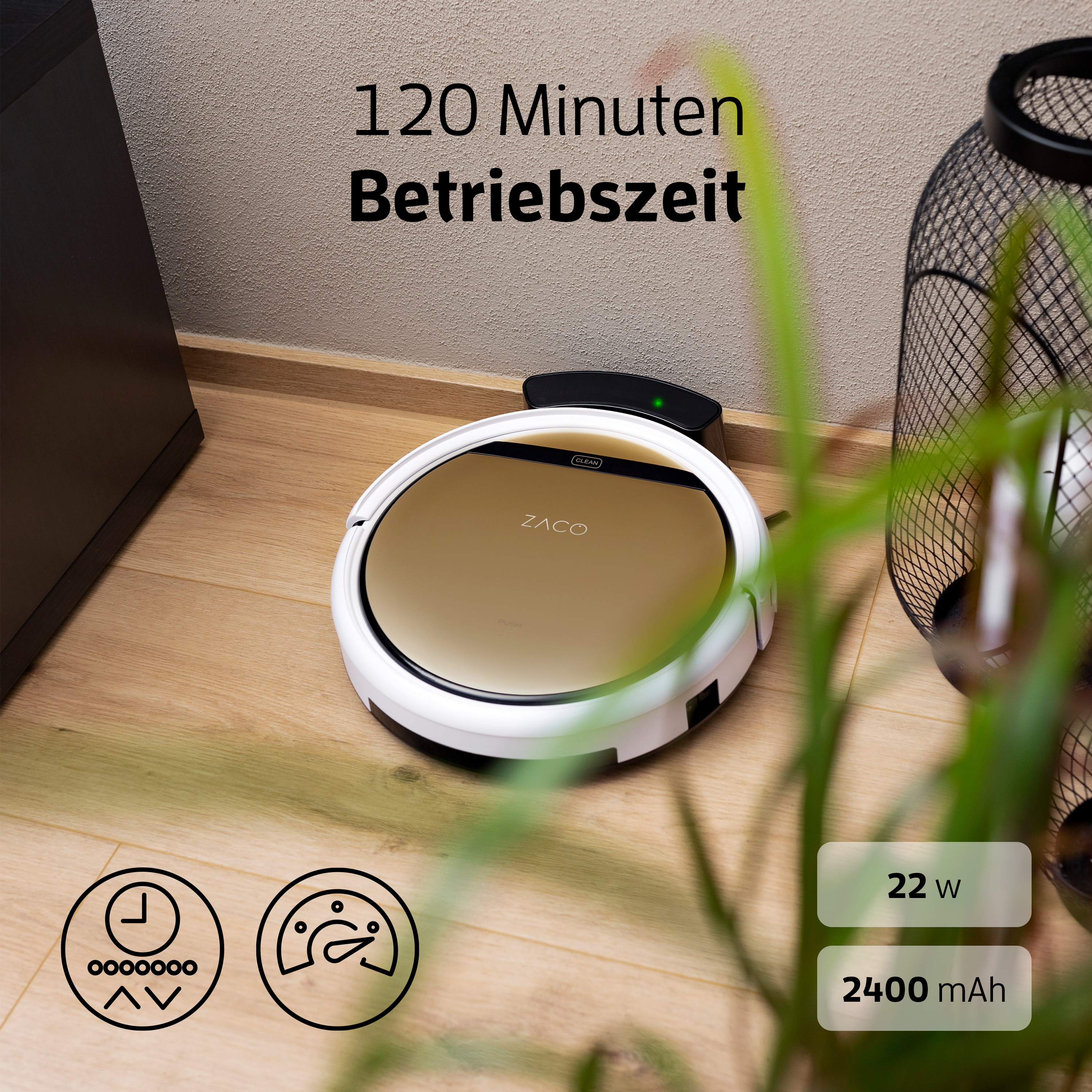 ZACO V5X Saug-/Wischroboter (Luxury Gold , Laufzeit: bis zu 120 min)