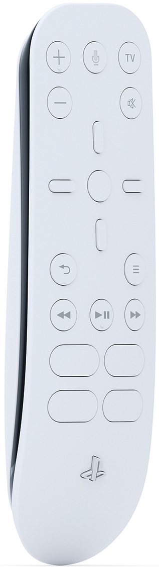 White PS5 remote with buttons and logo.