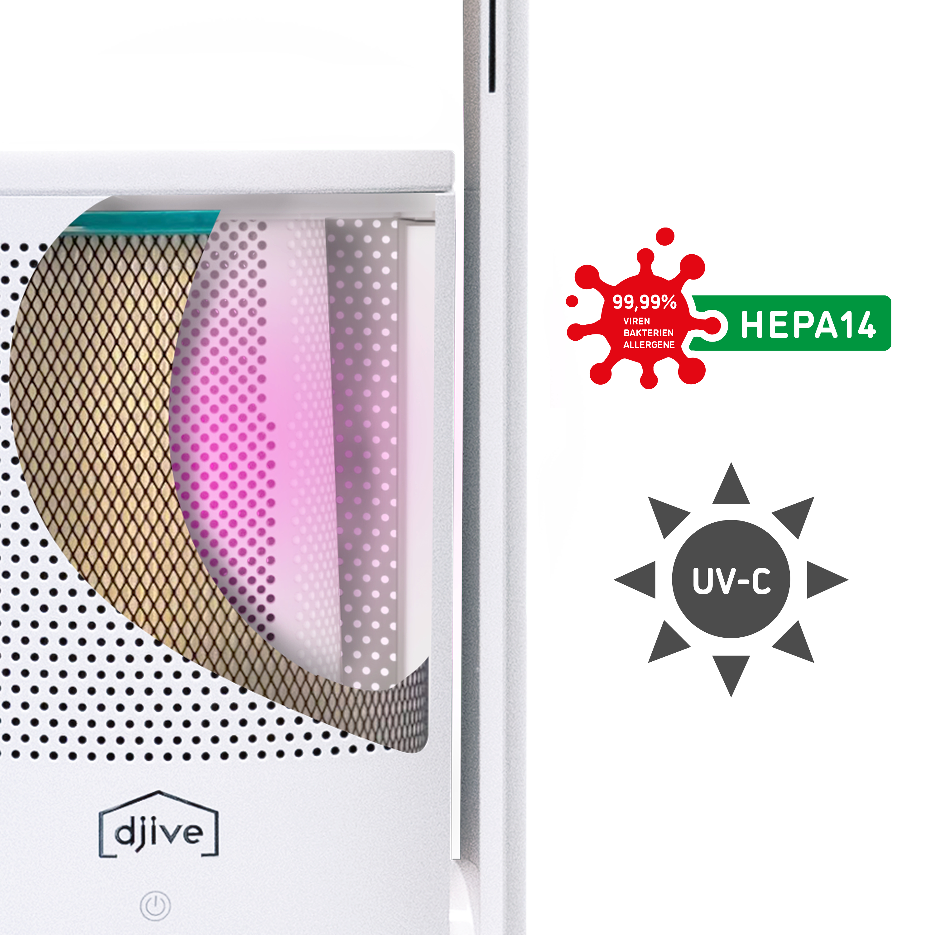 m², UV-C) Portable ARC Raumgröße: Clean DJIVE (35 Watt, 25 2in1 White DJ50024 Luftreiniger HEPA14,