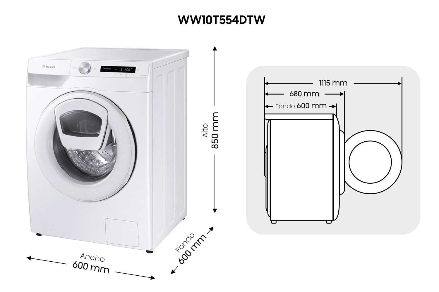 Lavadora carga frontal - Samsung WW10T554DTW/S3, 10,5 Kg, AddWash, 23 programas, EcoBubble,  Blanco