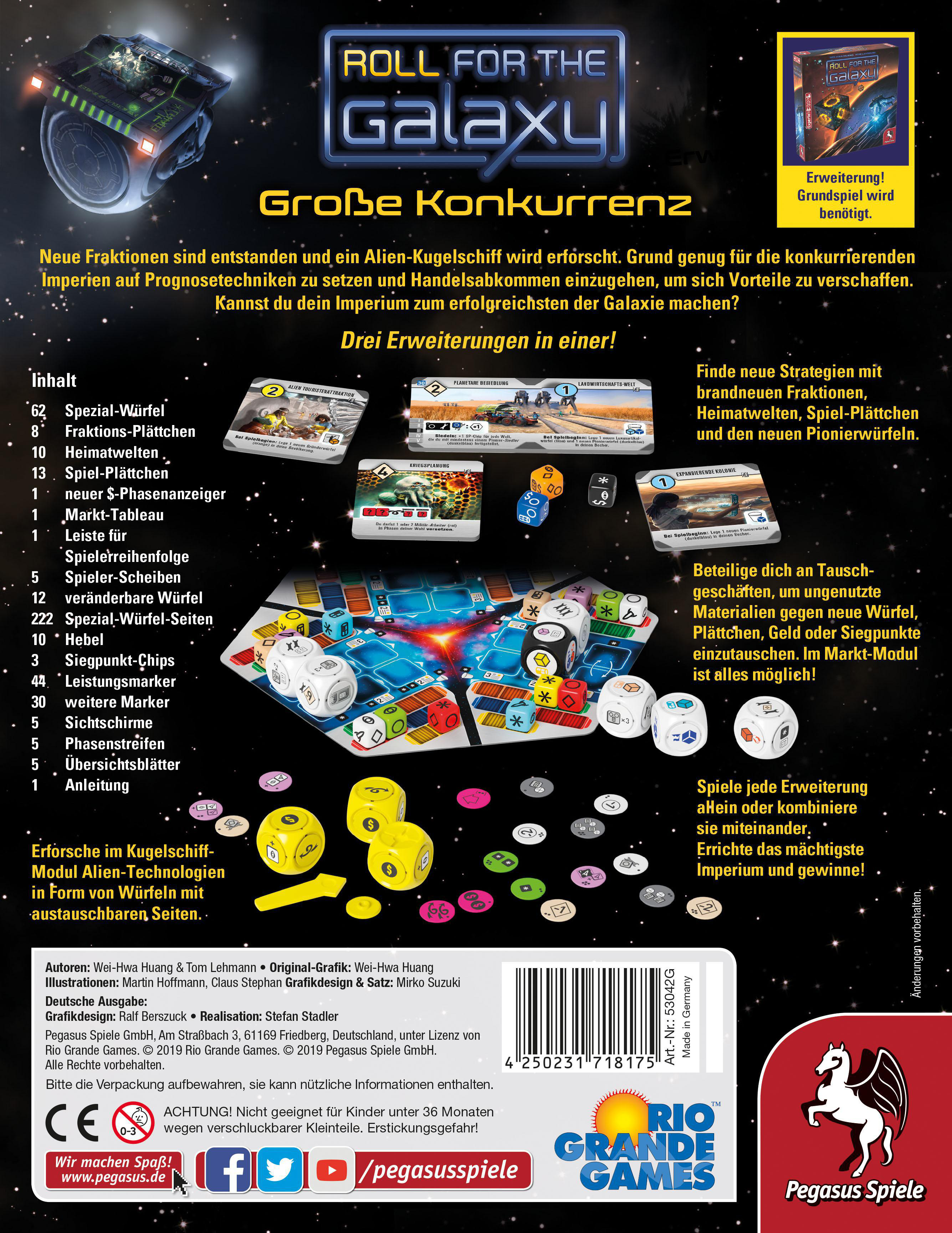 PEGASUS SPIELE Roll for the Galaxy: Große Konkurrenz [Erweiterung] Brettspiel Mehrfarbig