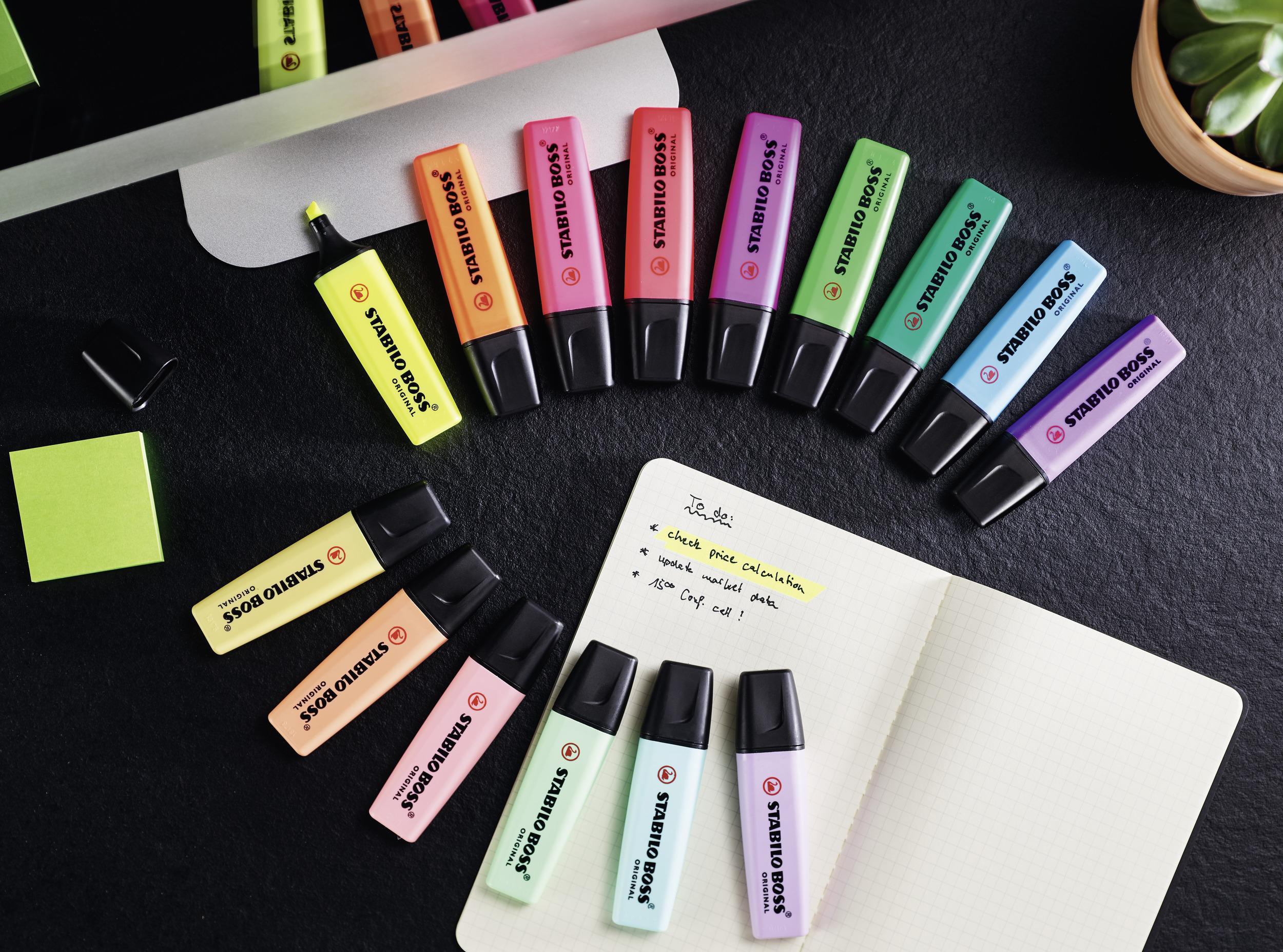 STABILO BOSS ORIGINAL, Pastel, 4er Pack, Hauch von Minzgrün, rosiges Rouge, Schimmer von Lila, zartes Türkis Textmarker Mehrfarbig