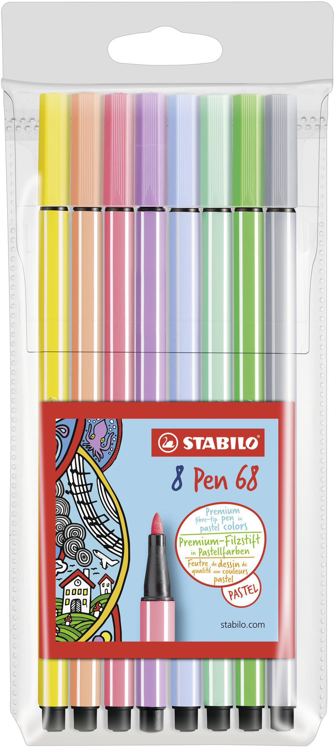 68, STABILO Premium Pen 8er Pack Filzstift, 8 verschiedene Pastellfarben