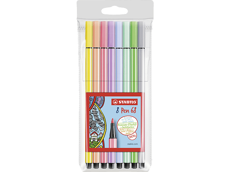 Pack 68, STABILO 8er Pastellfarben Premium Filzstift, Pen 8 verschiedene