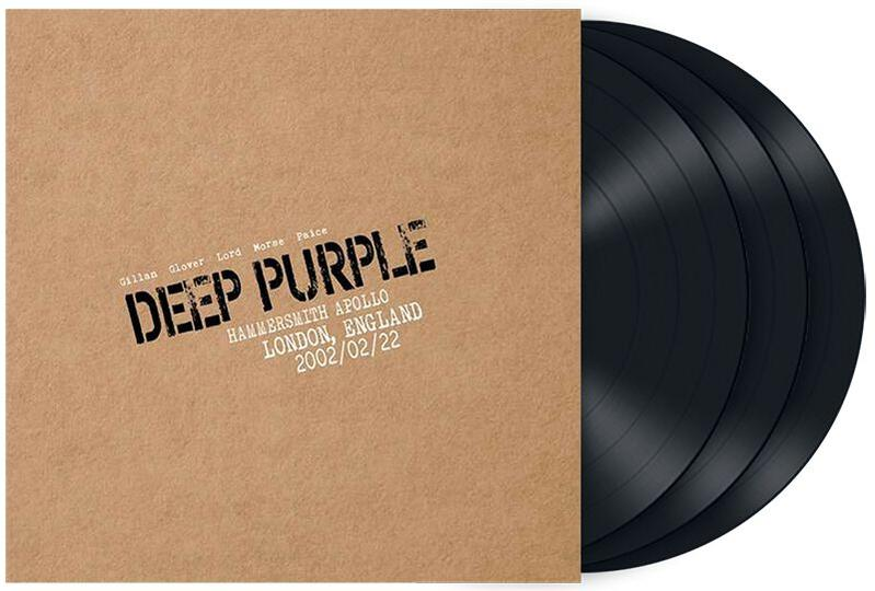 Deep Purple Vinyl-Albumcover. Braunes Cover mit schwarzem Text und drei schwarzen Schallplatten.