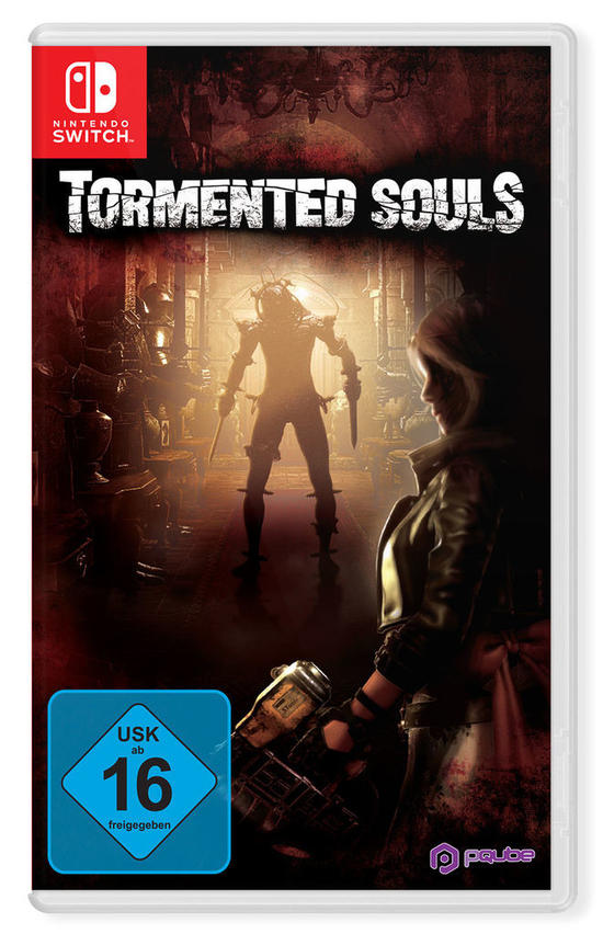 Spielcover für Tormented Souls, zeigt eine Frau in einem dunklen Korridor.