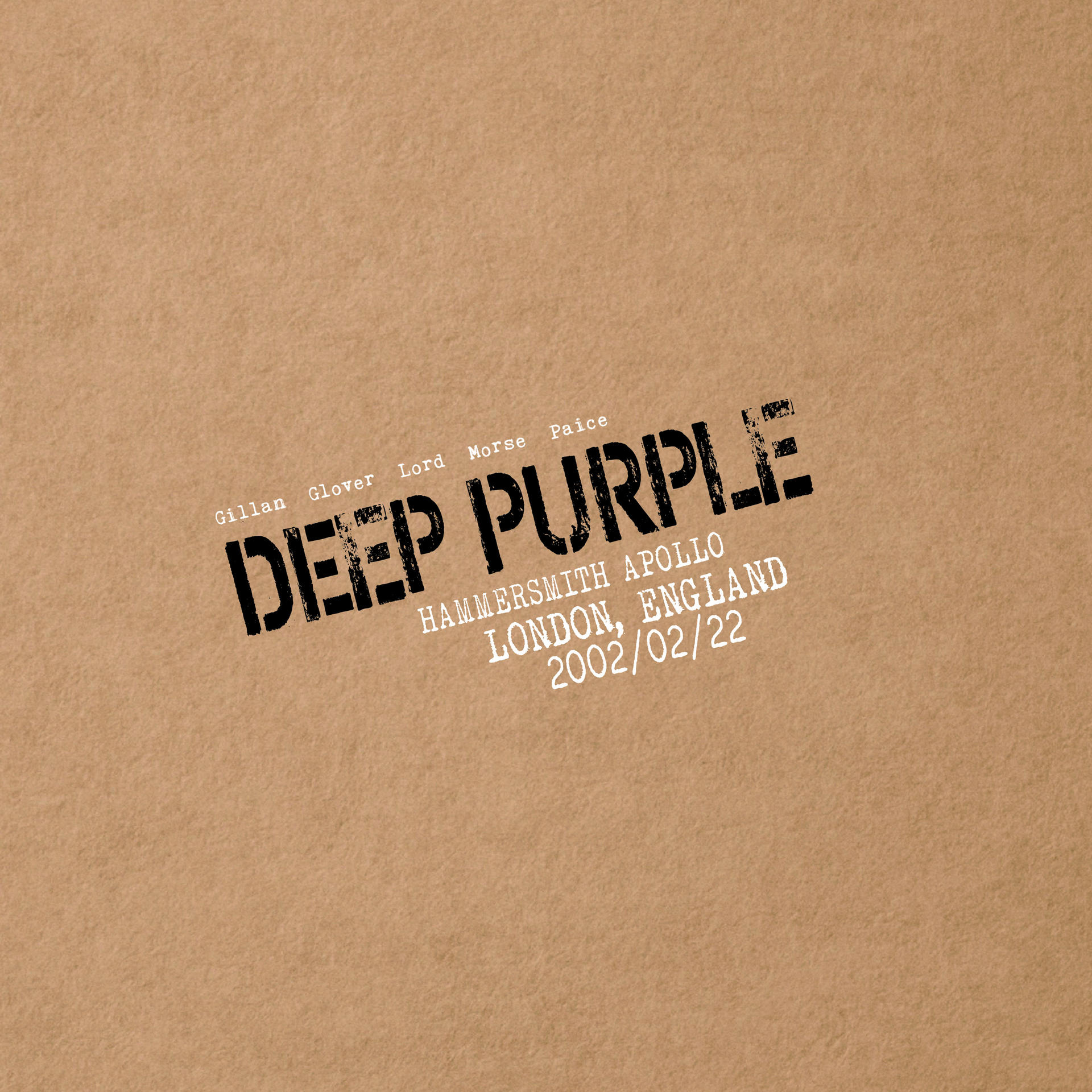 Deep Purple album borítója barna papíron, zenekar nevével és dátummal.