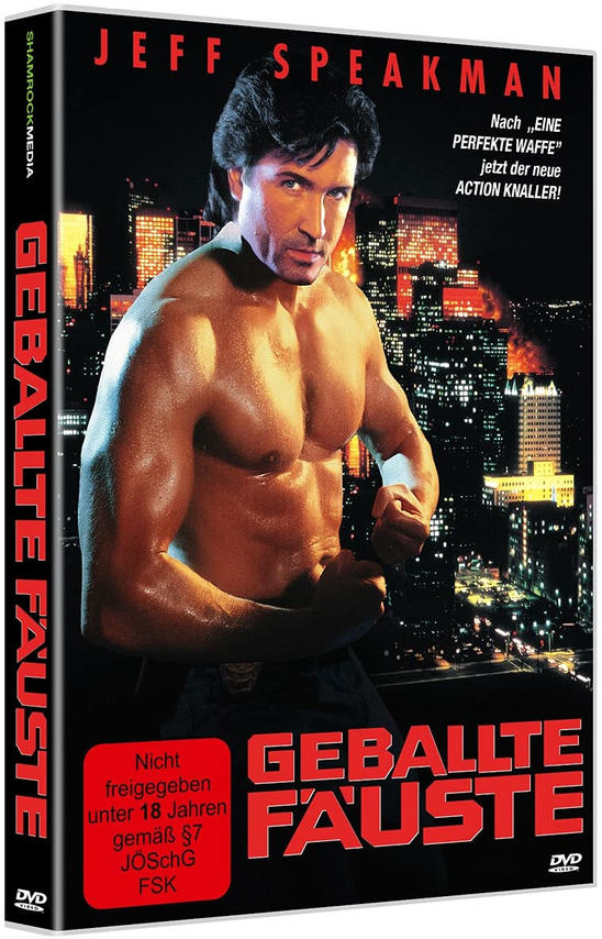 DVD-Cover eines muskulösen Mannes vor Stadtkulisse, mit deutschem Text.