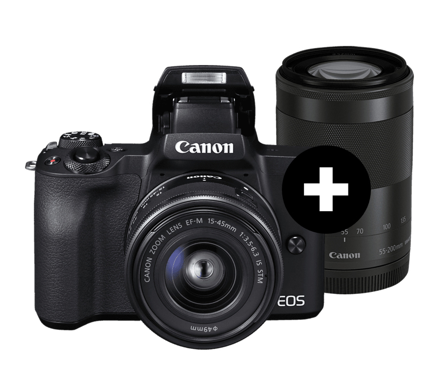 CANON EOS M50 Kit Systemkamera mit Objektiv 15-45 mm, 55-200 mm, 7,5 cm Display Touchscreen, WLAN