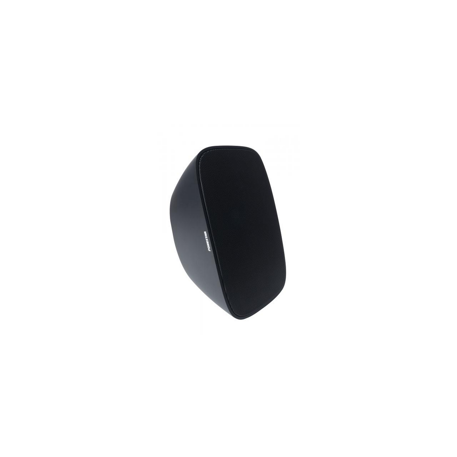 Un altavoz negro sobre un fondo blanco.