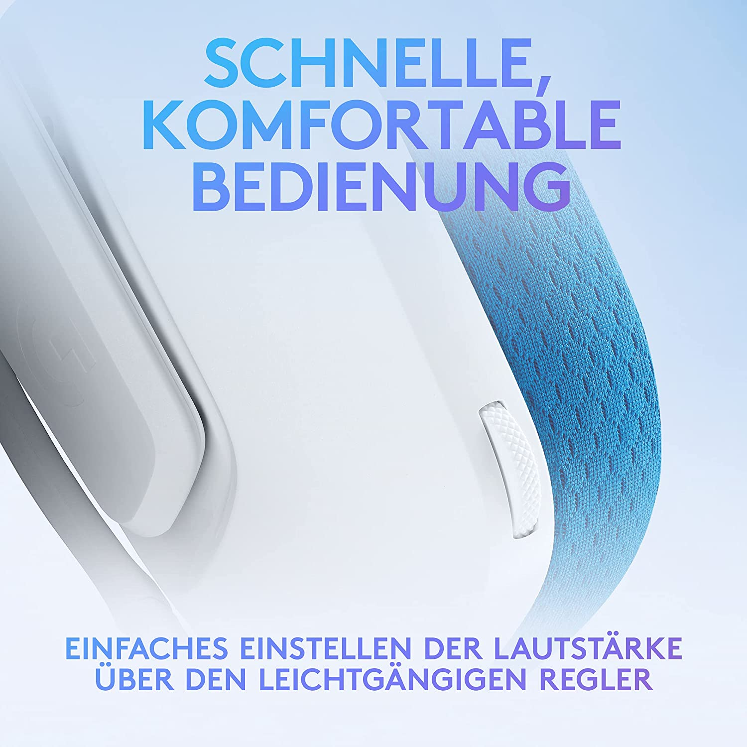 Die Nahaufnahme eines weißen Geräts mit einem blauen Netz und Text auf dem Bildschirm.
