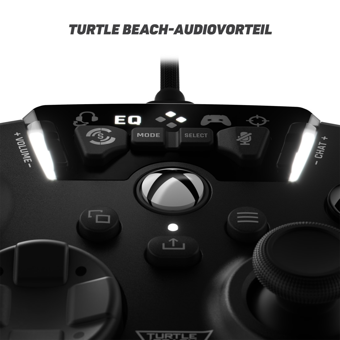 Gaming-Controller mit Tasten: EQ, Modus, Auswählen und Lautstärkereglern.