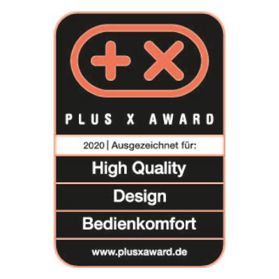 Ein schwarzes und rotes Auszeichnungslogo mit Text. Es enthält die Wörter 'High Quality' und 'Design'.