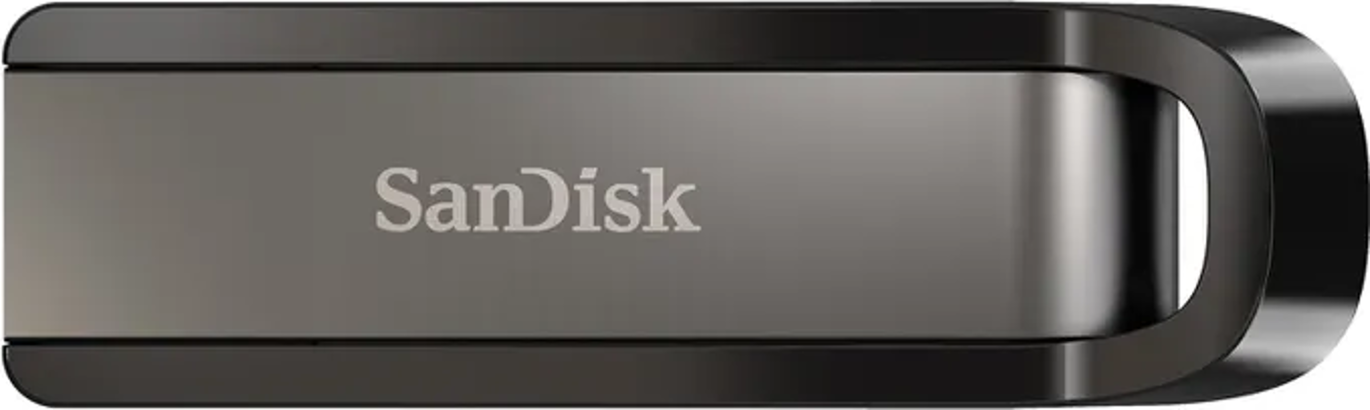 Une clé USB argentée et noire avec le logo SanDisk.