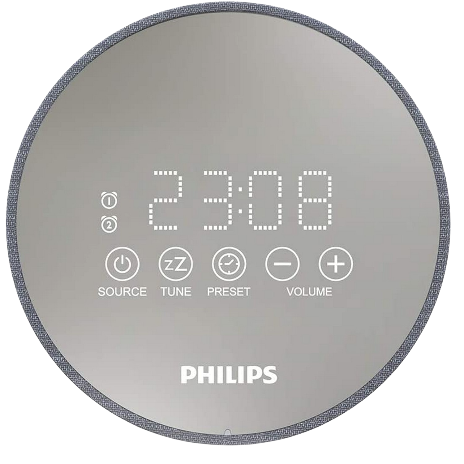 Radio despertador - Philips TADR402/12, FM, Sintonización digital, Carga USB, 5 tipos de alarma, Gris