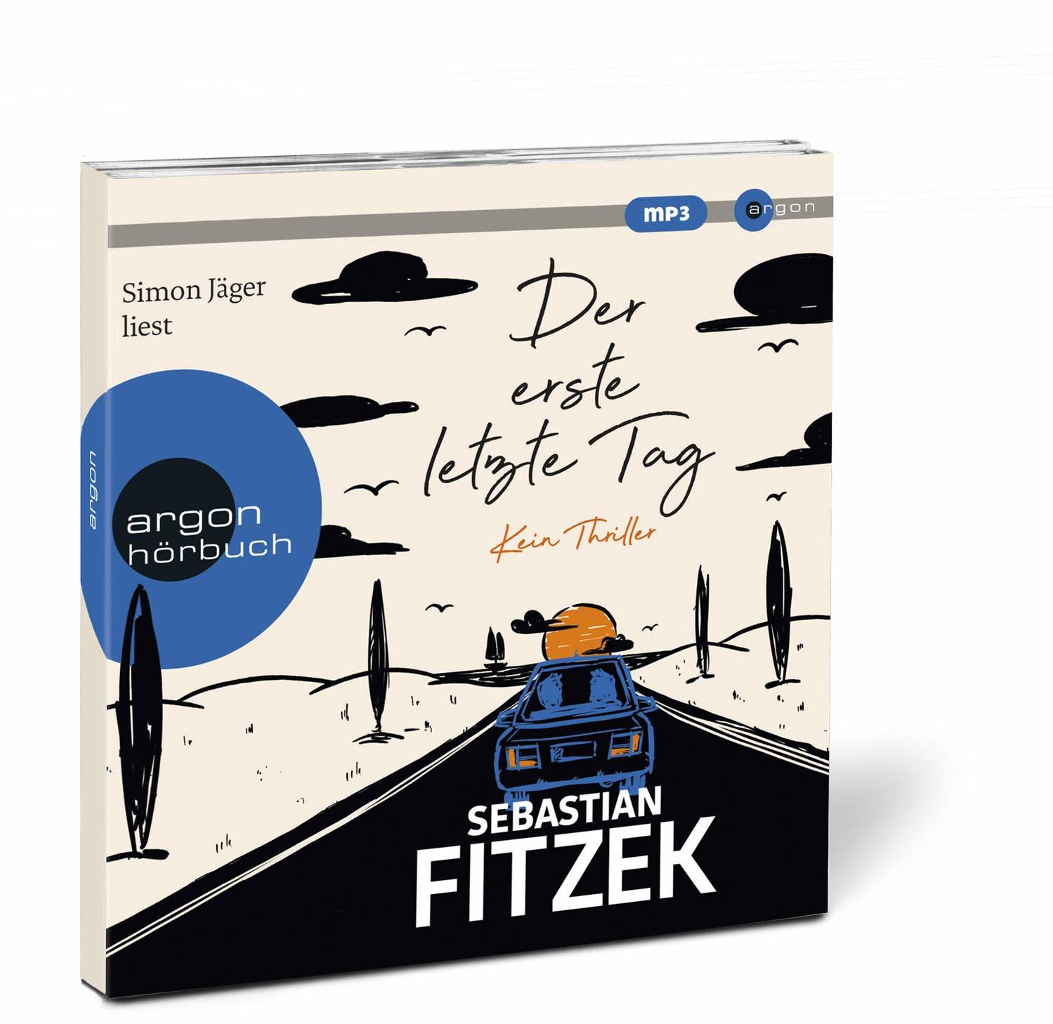 Hörbuchcover mit Auto auf einer Straßenillustration und Titel.