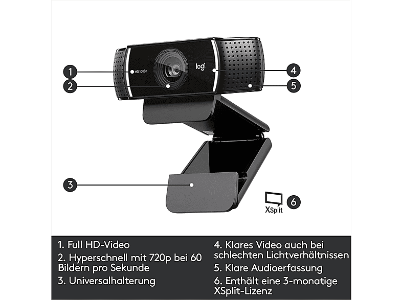 LOGITECH C922 Pro Full-HD-Webcam mit 1080p, USB, Schwarz — Foto 5 von 5