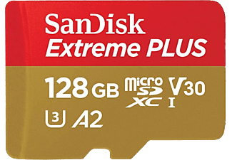 Tarjeta Micro SDXC - SanDisk Extreme PLUS, 128 GB, 170 MB/s, U3, V30, A2, C10, 4K UHD, Ideal Android, Rojo