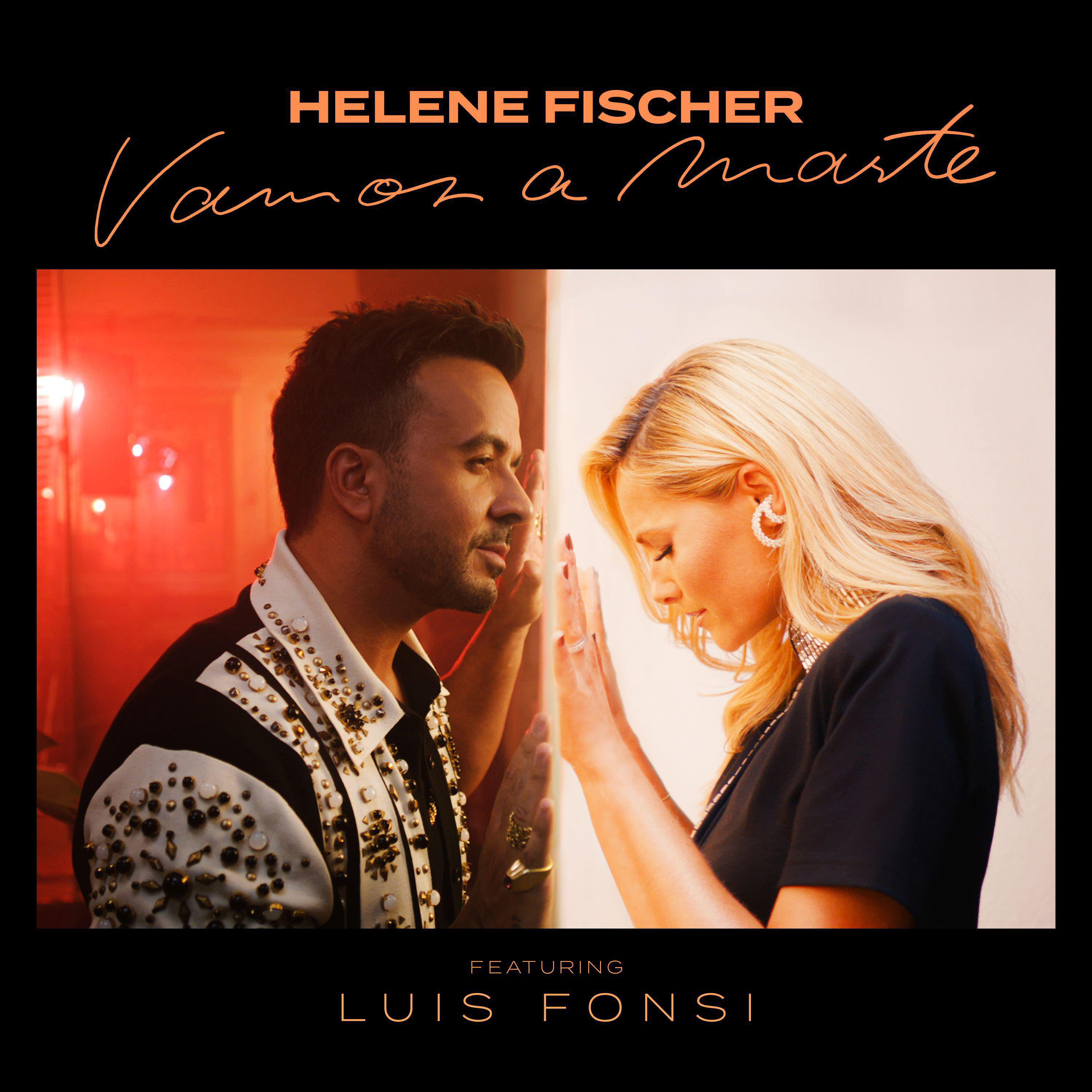 Helene Fischer und Luis Fonsi, in einem Foto, mit dem Text "Vamos a Marte".
