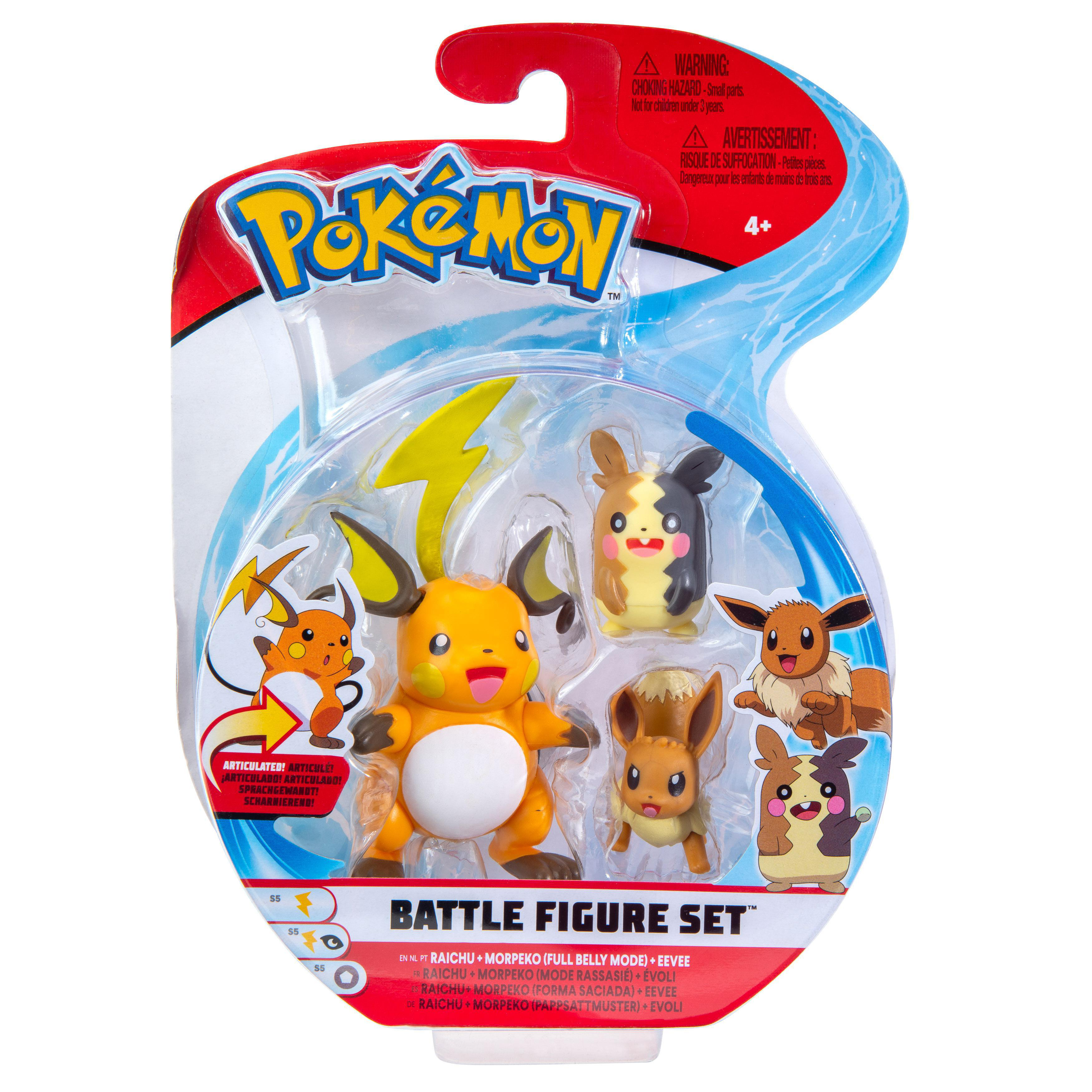 Figuren - 3er Spielset Battle Pokémon JAZWARES und - Raichu Evoli, Morpeko Pack