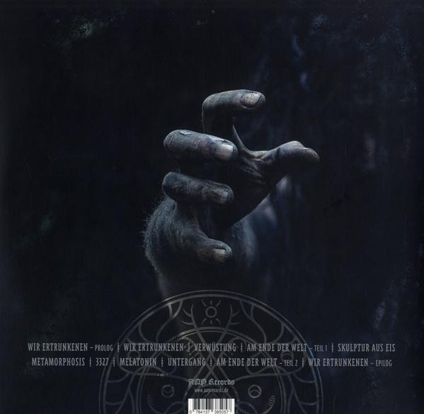 Dunkles Albumcover mit einer Hand, die sich ausstreckt. Text enthält Bandnamen und Albumtitel.
