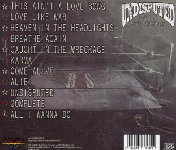 Rückseite einer CD mit Songtiteln und einem Wrestling-Ring-Design.