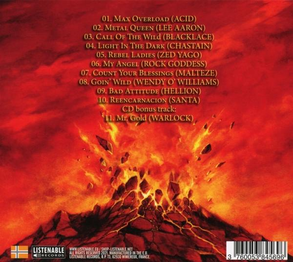 CD-Cover mit einer Vulkanillustration und einer Liste von Titeln.